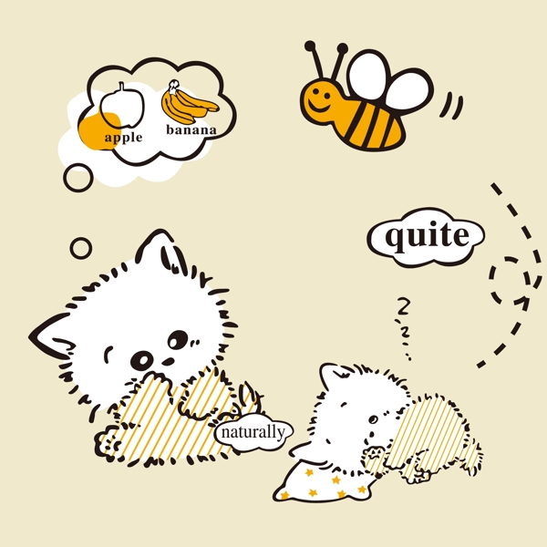 印花矢量图可爱卡通卡通动物小狗蜜蜂免费素材
