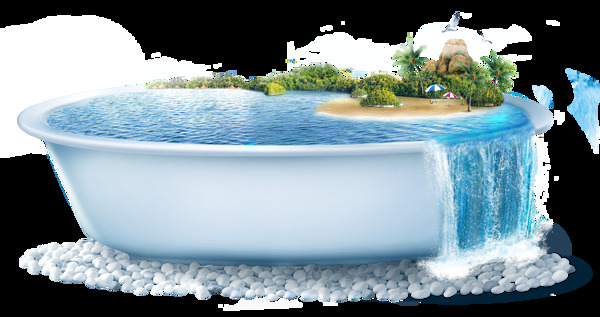 藍色流水盆景png元素素材