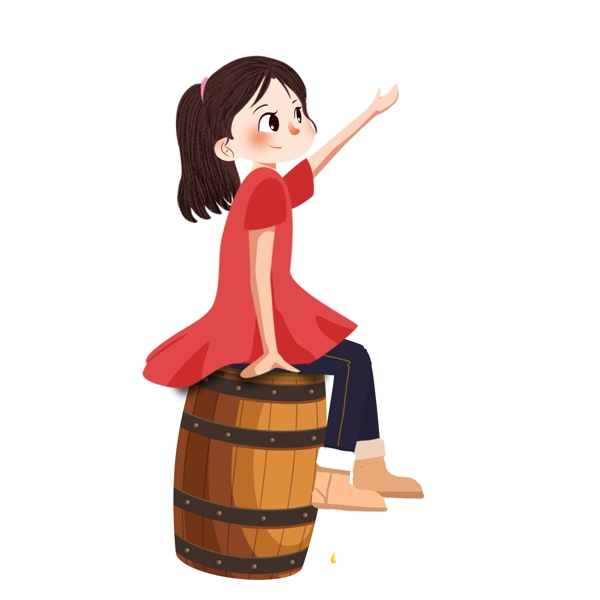 坐在木椅上的女孩图案元素