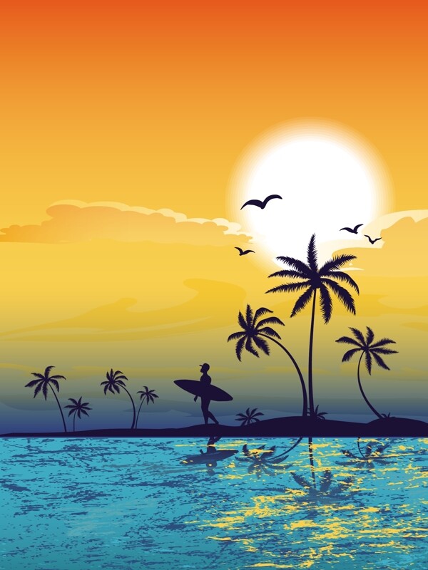 棕櫚樹(shù)矢量插畫(huà)夏季背景