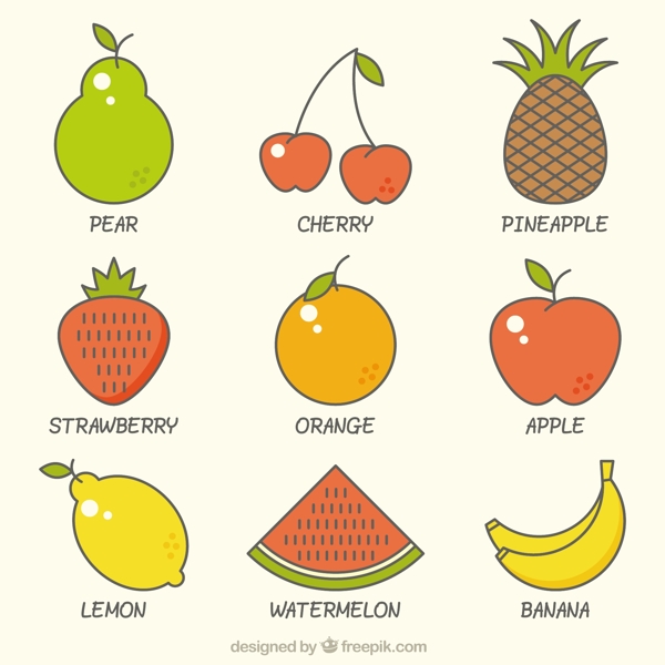 9种不同水果手绘矢量设计素材