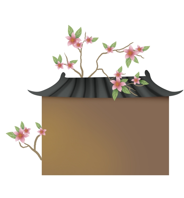 春天桃树建筑标题框