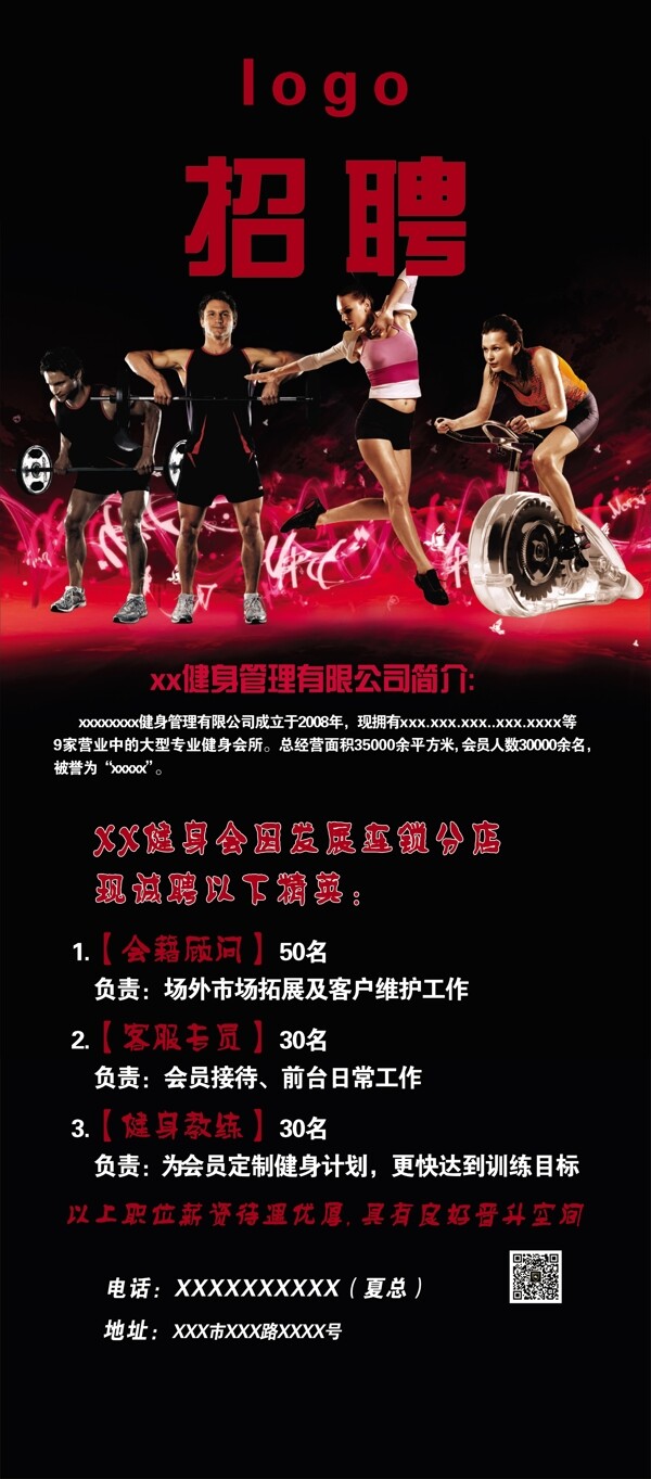 健身俱樂部招聘展架底圖合層圖片