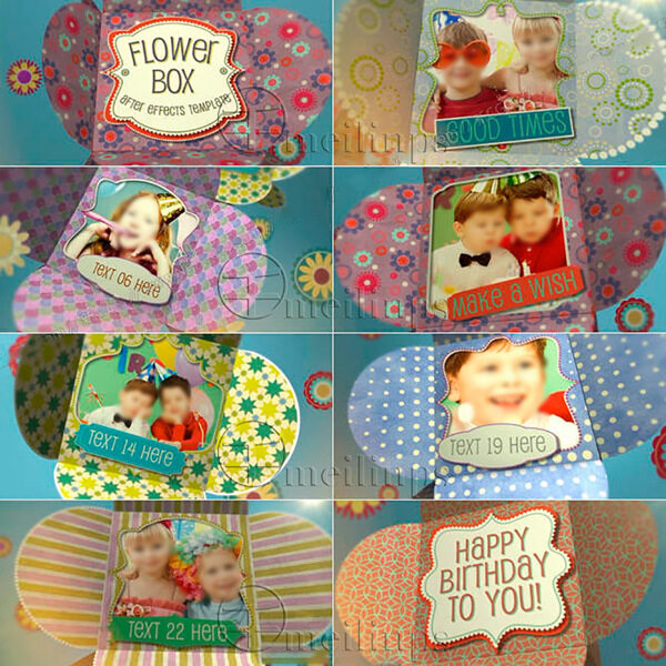 漂亮的花盒子儿童生日相册AE模板