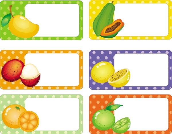 带热带水果插图的方形标签