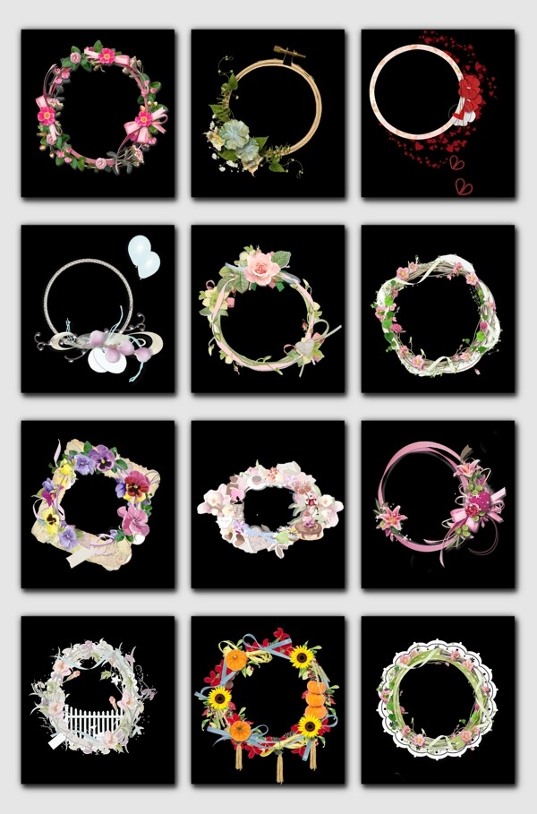 免抠创意装饰花卉植物相框