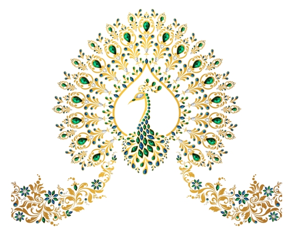 孔雀宝石装饰婚礼图案合成设计素材