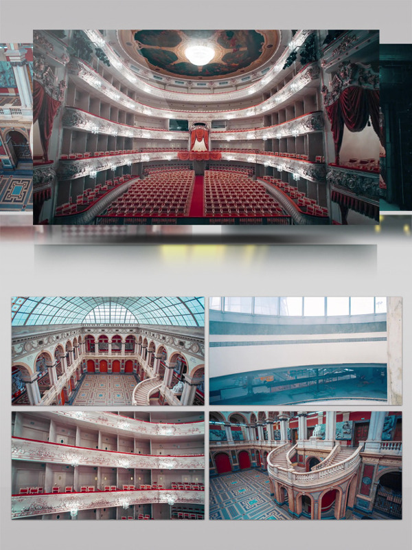 俄罗斯城市建筑歌剧院无人机拍摄内部空间
