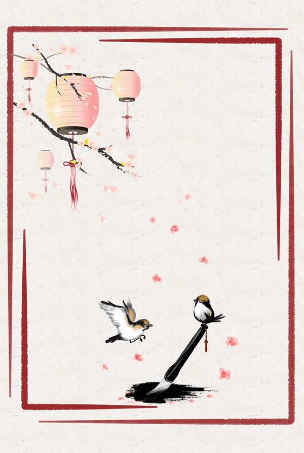 中国风春季花鸟工笔画背景图