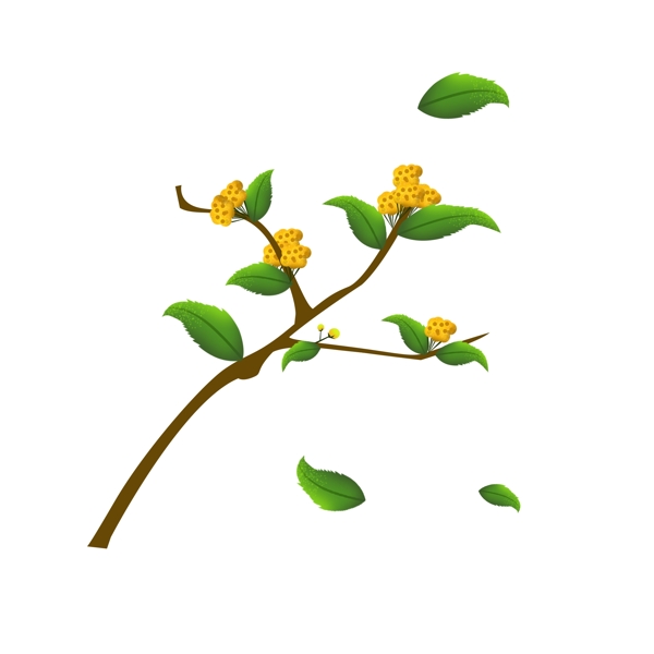 春天元素黄色花朵花枝花卉绿叶手绘简约风1