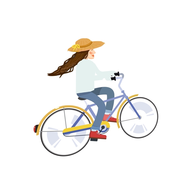 卡通骑自行车旅行的女孩
