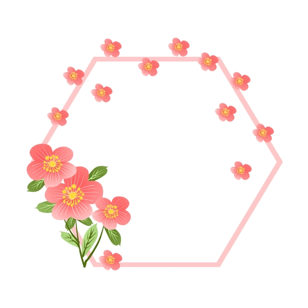 春季粉色六边形边框