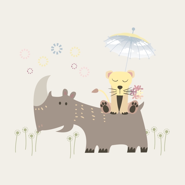 印花矢量圖可愛卡通卡通動物河馬獅子免費素材