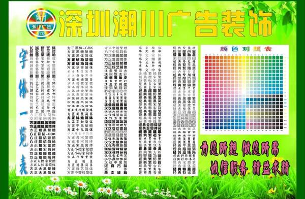 常用字體庫表圖片