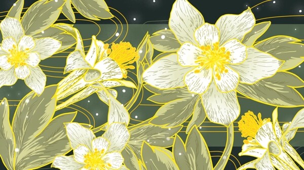 流光溢彩金邊梔子花插畫