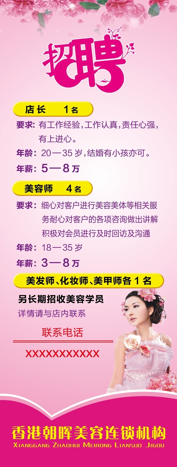 美容招聘展架圖片