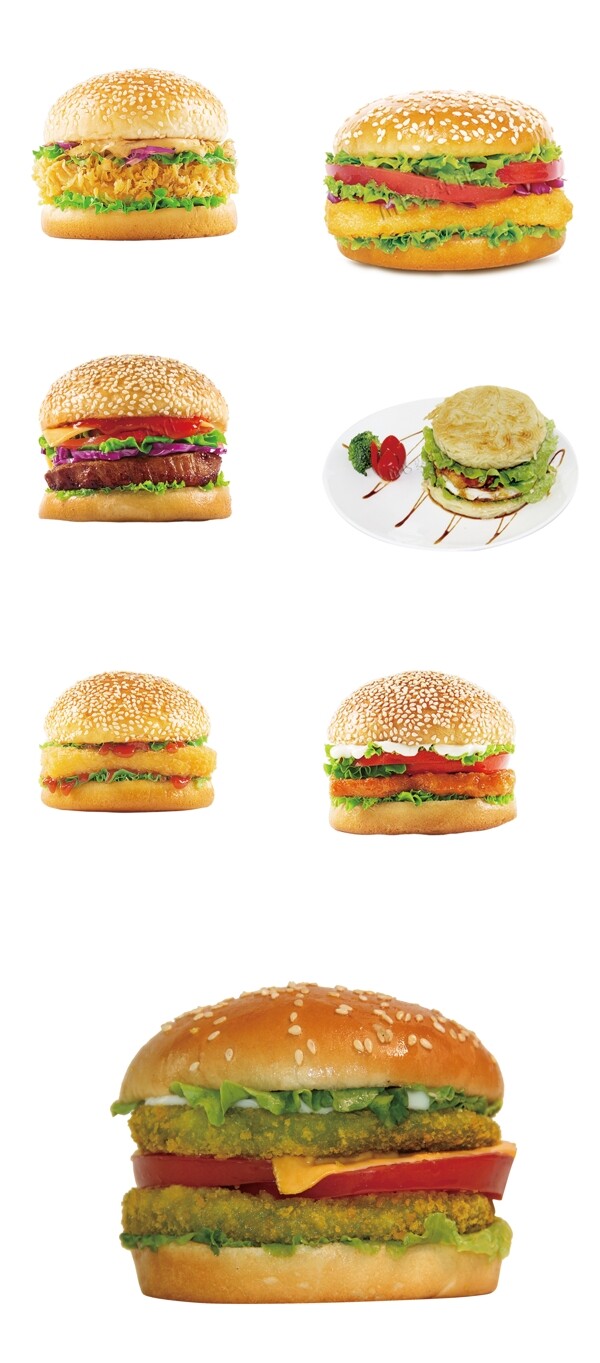 汉堡抠图高清小吃食品