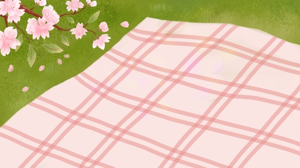 唯美野炊桃花格子地毯背景设计