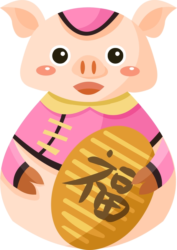 2019豬年扁平風(fēng)手繪卡通祝福豬