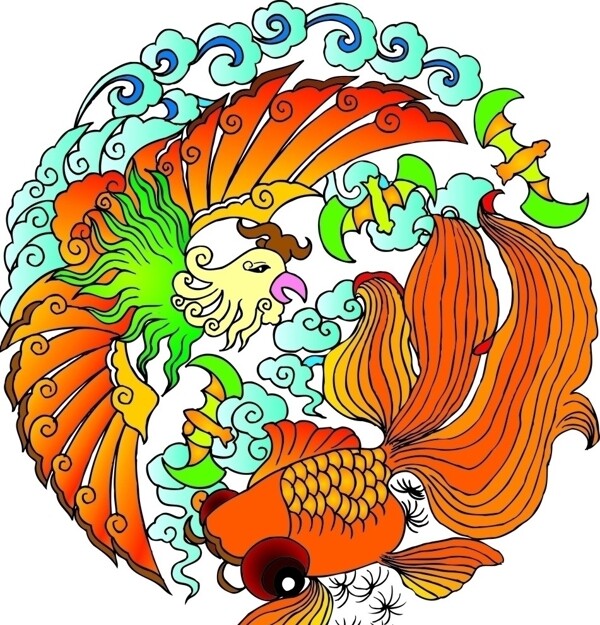圓形花紋裝飾畫(huà)鳳凰圖片