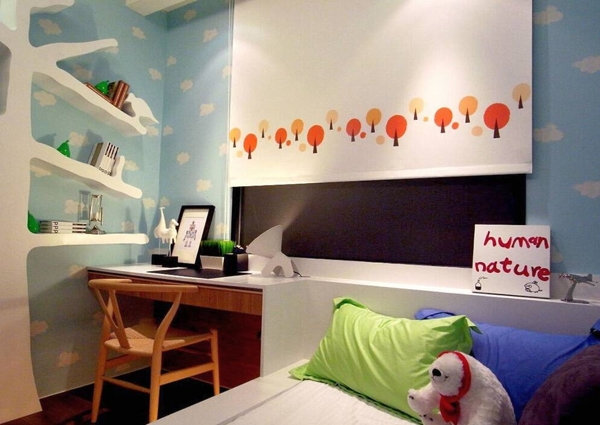 简约风格儿童卧室壁纸装饰效果图