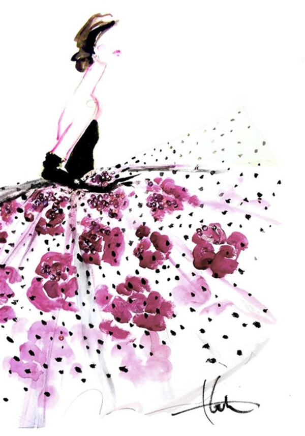 紫色斑点花朵礼服设计图