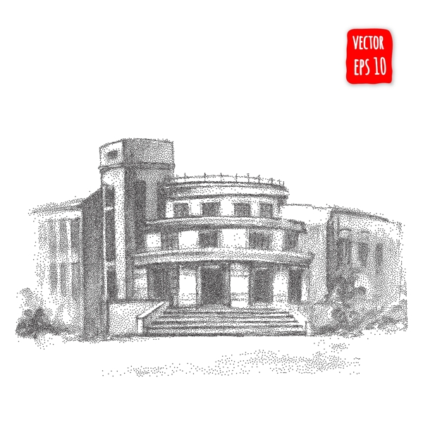 手繪復(fù)古建筑插畫