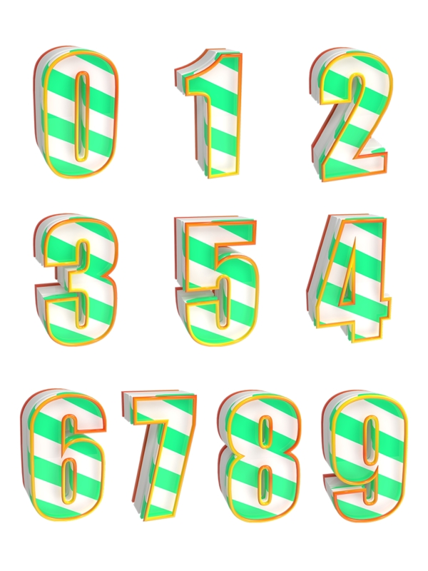 数字0到9三维立体艺术字元素字体作品3d