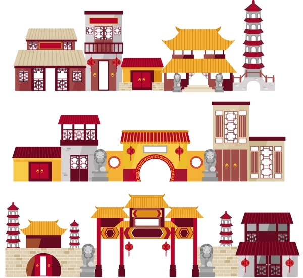 中式传统建筑插画