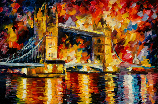 油画伦敦塔桥图片