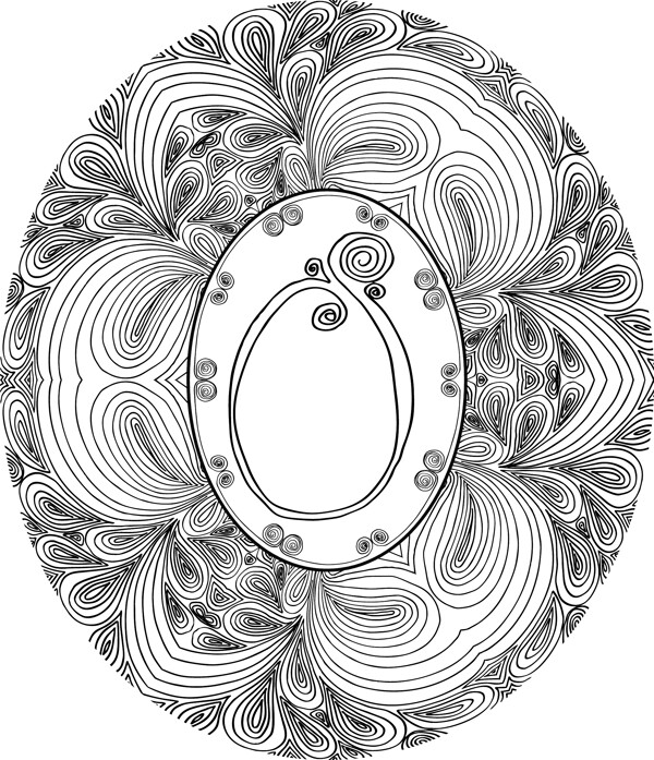 手繪字體字母O矢量插畫