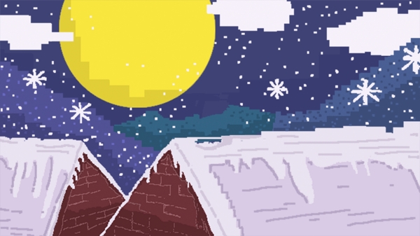 手绘圣诞节像素雪屋顶背景素材