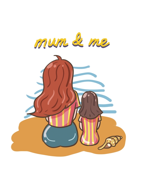 帆布袋包装母女系列卡通沙滩上的妈妈和我