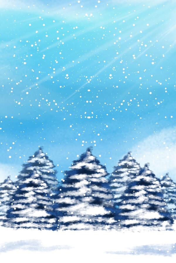 简约卡通大雪雪景风景背景