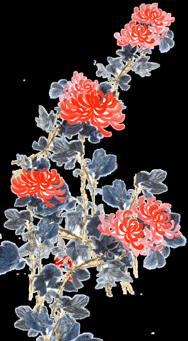 生机勃勃橙红色手绘菊花装饰元素