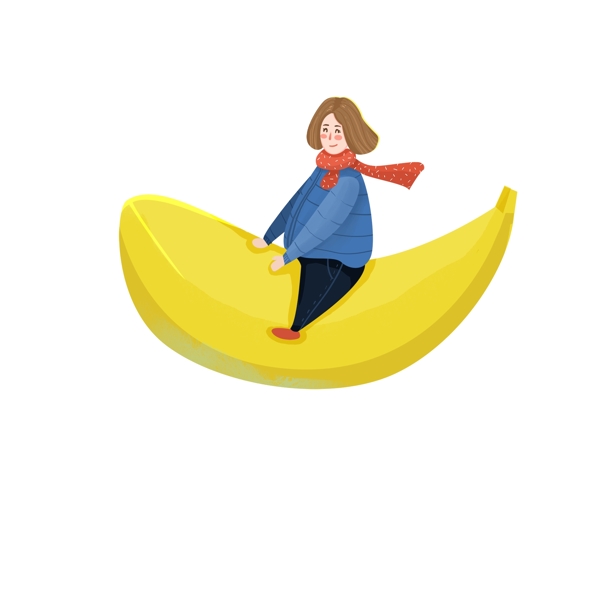 乘着香蕉飞翔的女孩
