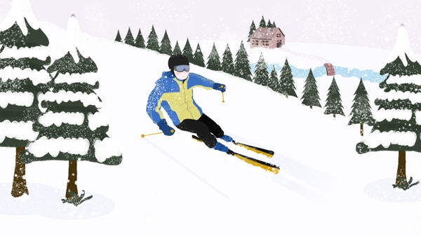 冬天你好立冬插画男孩在山上滑雪简约清新
