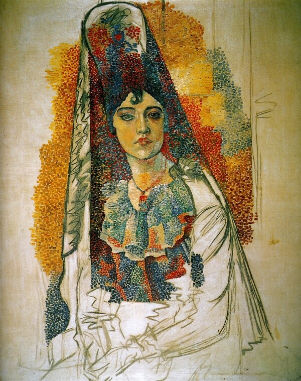 1917FemmeencostumeespagnolLaSalchichona西班牙画家巴勃罗毕加索抽象油画人物人体油画装饰画