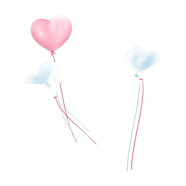 手绘浪漫心形气球png元素