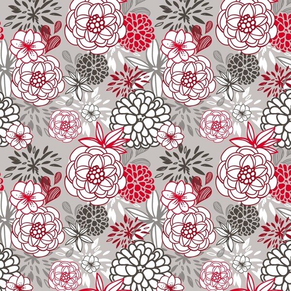 紅色和灰色花圣誕花無縫模式