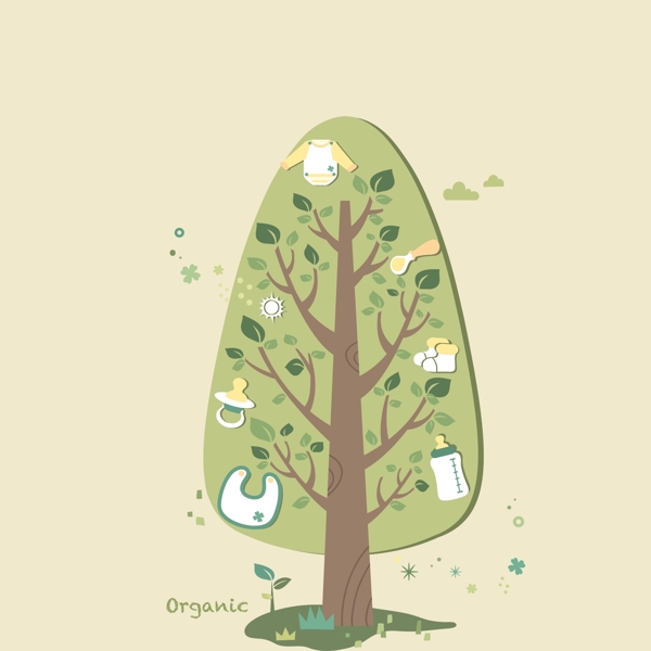 印花矢量图可爱卡通卡通静物植物树免费素材