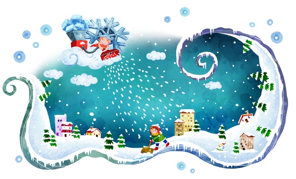 星空下的雪景插畫素材