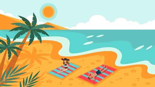 二十四节气处暑海边旅游度假的情侣矢量插画