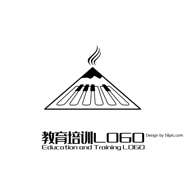 原创手绘创意火山钢琴键培训班教育LOGO