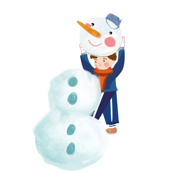 彩绘堆雪人的卡通人物图案元素
