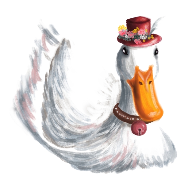 创意手绘带着帽子的鸭子