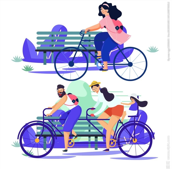 卡通骑自行车男女素材