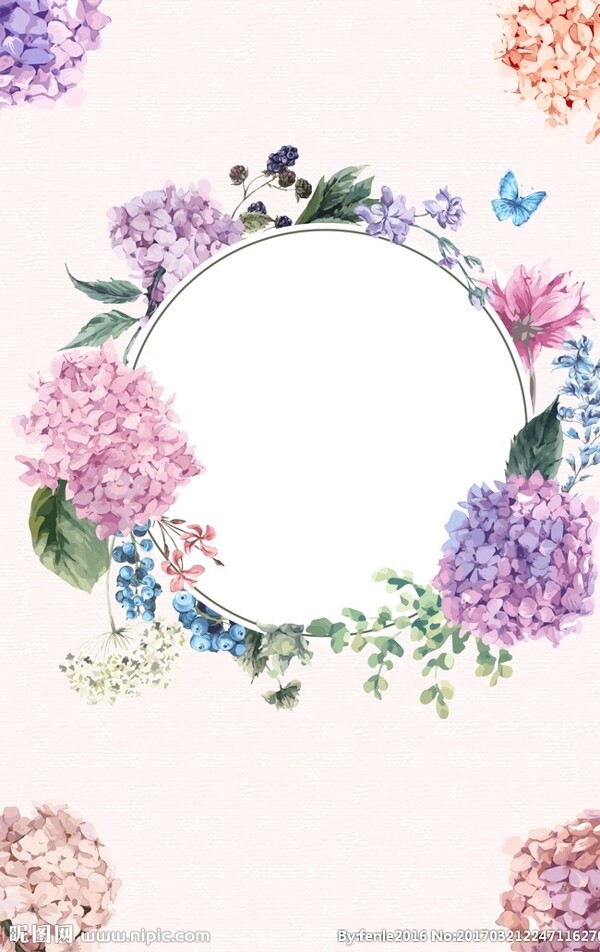 粉紫绣球花卉花环边框