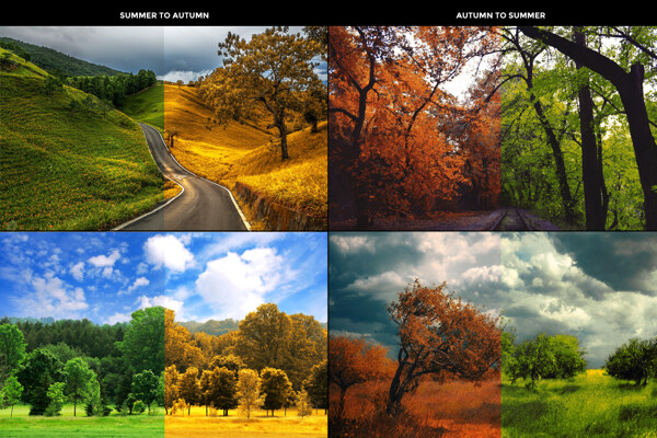 风景照片秋季效果和夏季效果调色动作