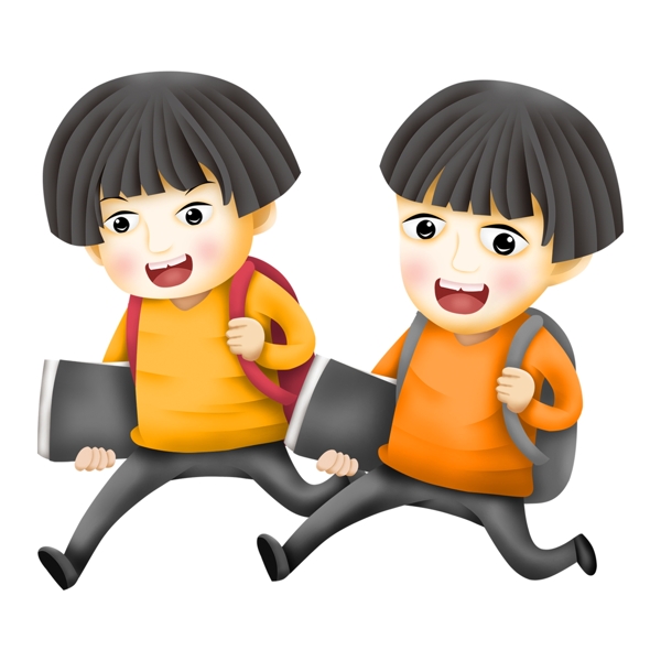 手繪可愛小男孩放學(xué)png素材